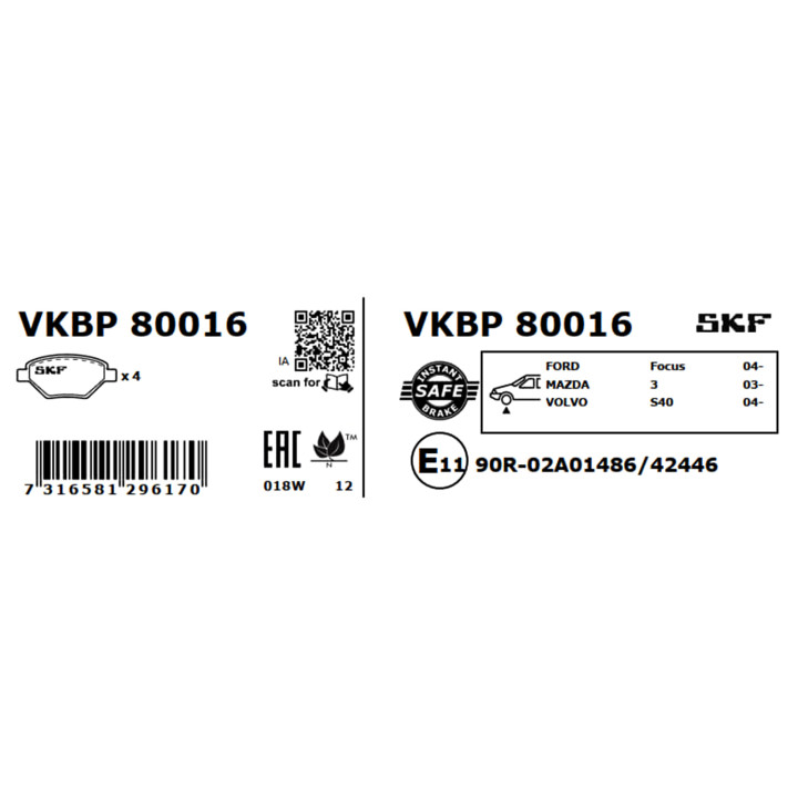 Klocki hamulcowe SKF VKBP 80016