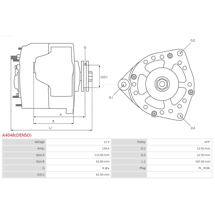 Alternator AS-PL A4048(DENSO)