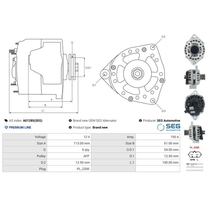Alternator AS-PL A01285(SEG)
