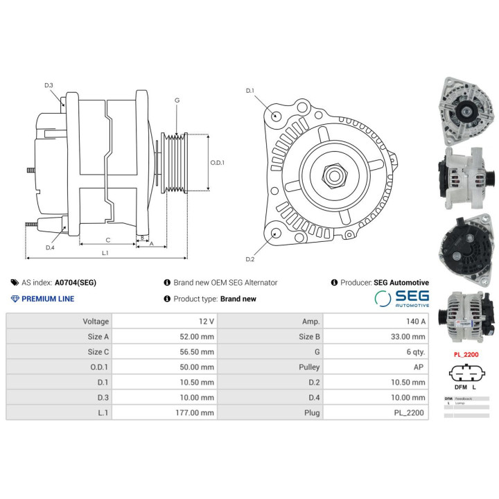 Alternator AS-PL A0704(SEG)