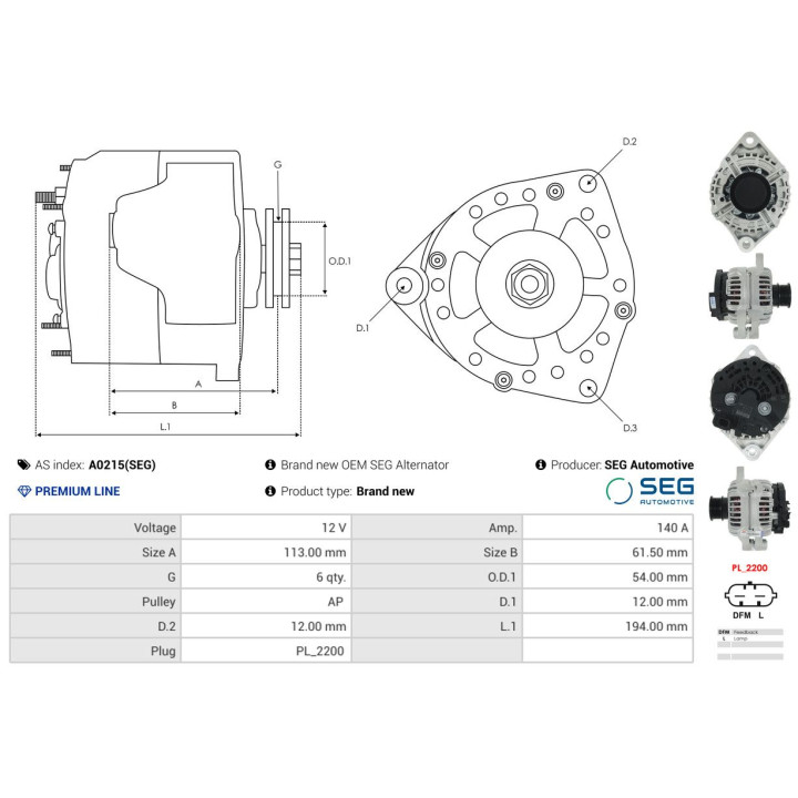 Alternator AS-PL A0215(SEG)
