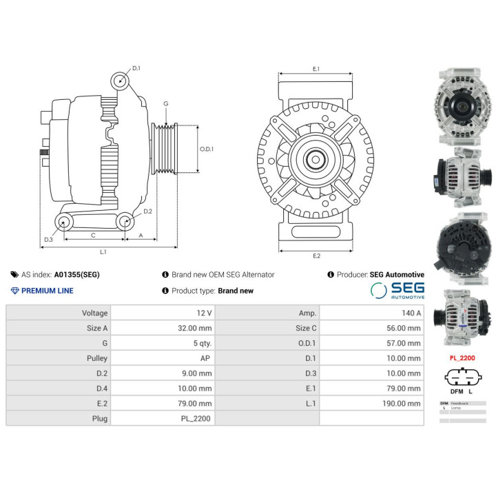 Alternator AS-PL A01355(SEG)