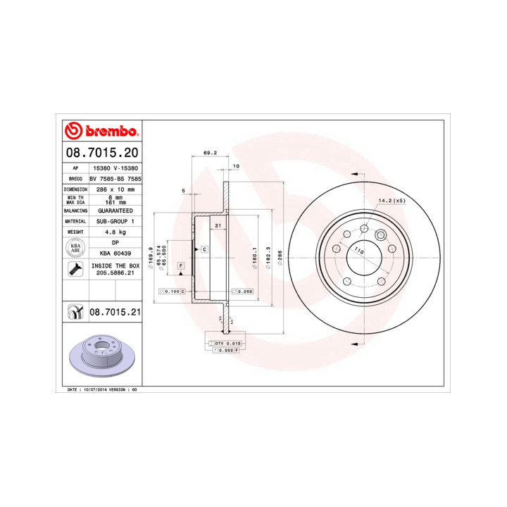 Tarcza hamulcowa BREMBO 08.7015.21