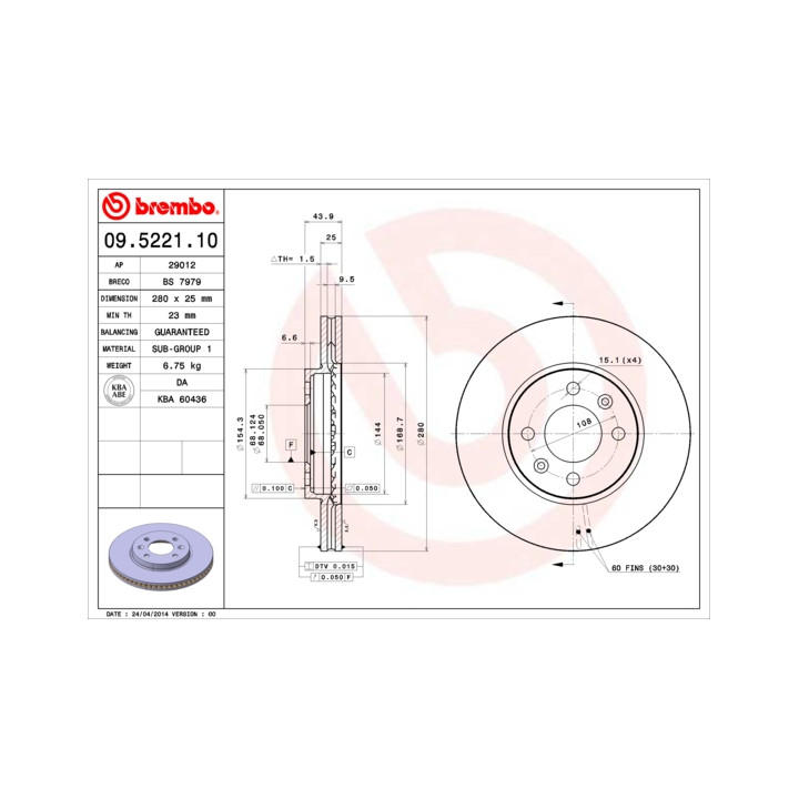 Tarcza hamulcowa BREMBO 09.5221.10