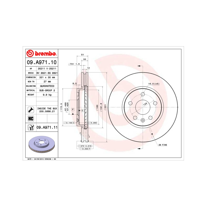 Tarcza hamulcowa BREMBO 09.A971.11