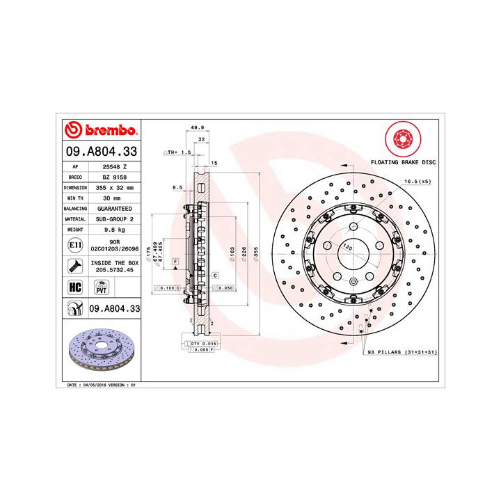 Tarcza hamulcowa BREMBO 09.A804.33