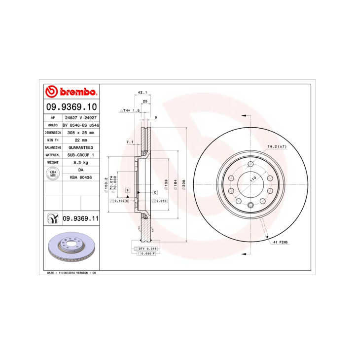 Tarcza hamulcowa BREMBO 09.9369.11