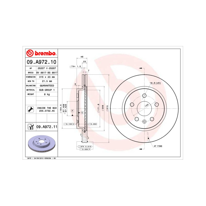 Tarcza hamulcowa BREMBO 09.A972.11