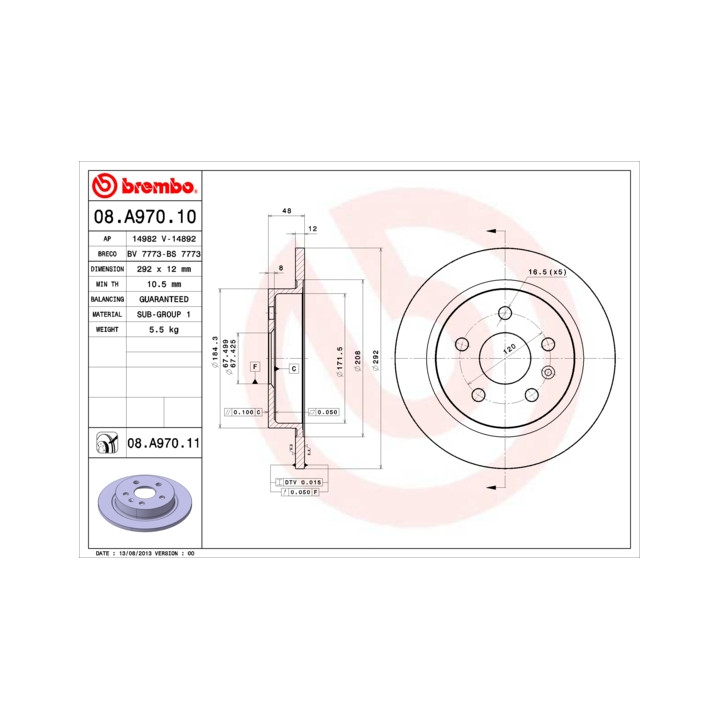 Tarcza hamulcowa BREMBO 08.A970.11