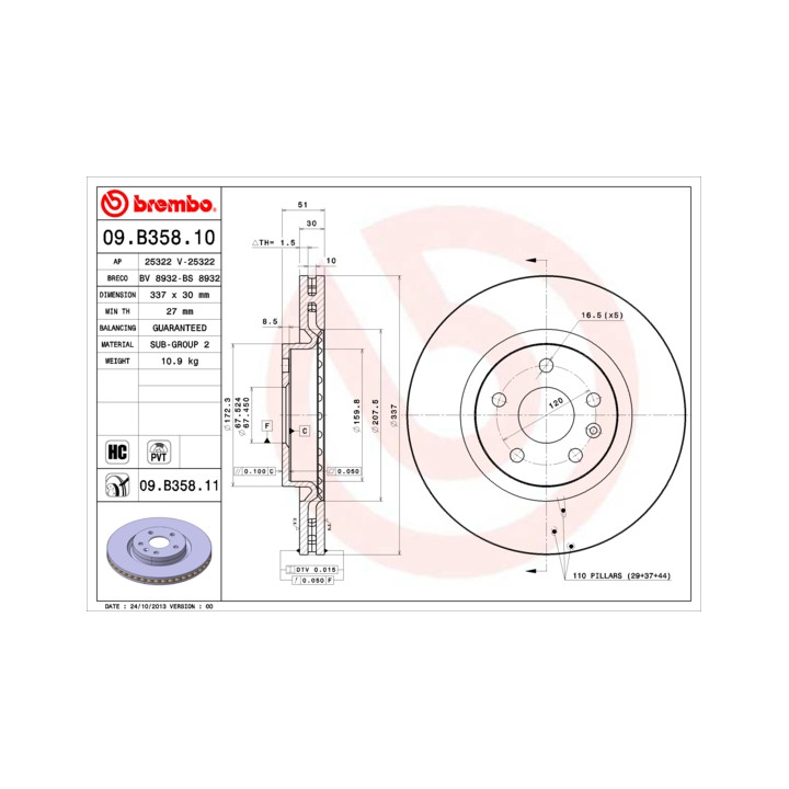 Tarcza hamulcowa BREMBO 09.B358.11
