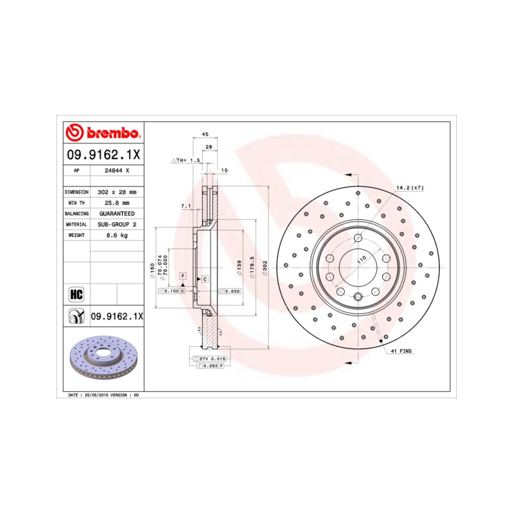 Tarcza hamulcowa BREMBO 09.9162.1X