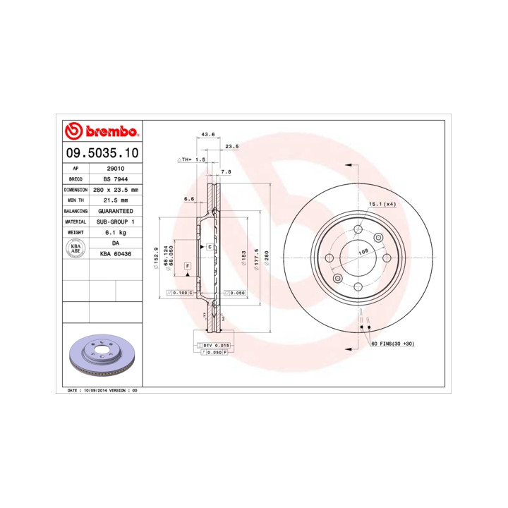 Tarcza hamulcowa BREMBO 09.5035.10
