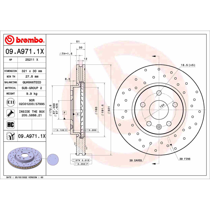 Tarcza hamulcowa BREMBO 09.A971.1X
