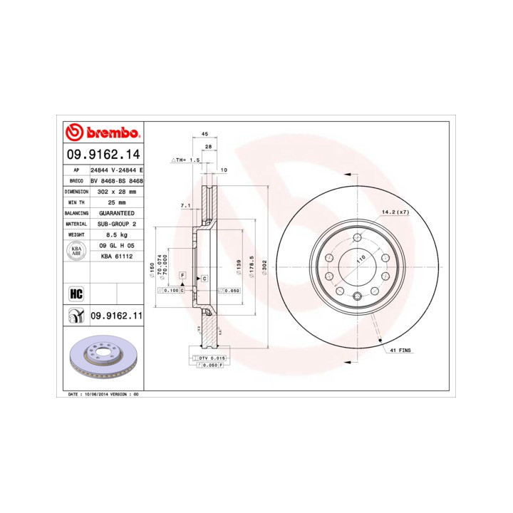 Tarcza hamulcowa BREMBO 09.9162.11