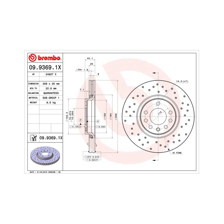 Tarcza hamulcowa BREMBO 09.9369.1X