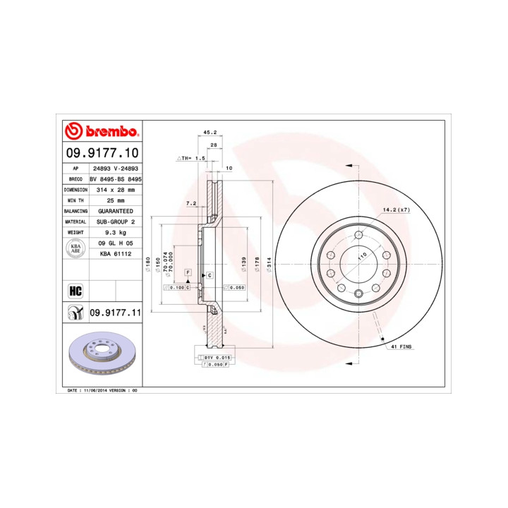 Tarcza hamulcowa BREMBO 09.9177.11