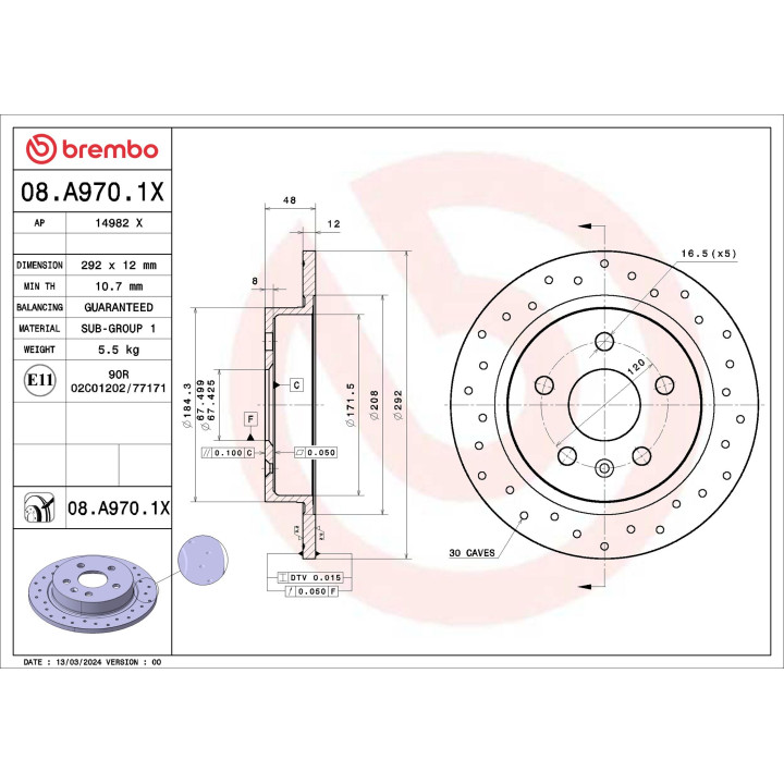 Tarcza hamulcowa BREMBO 08.A970.1X