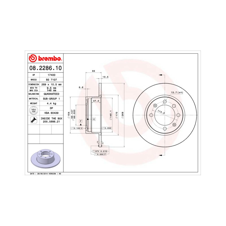 Tarcza hamulcowa BREMBO 08.2286.10