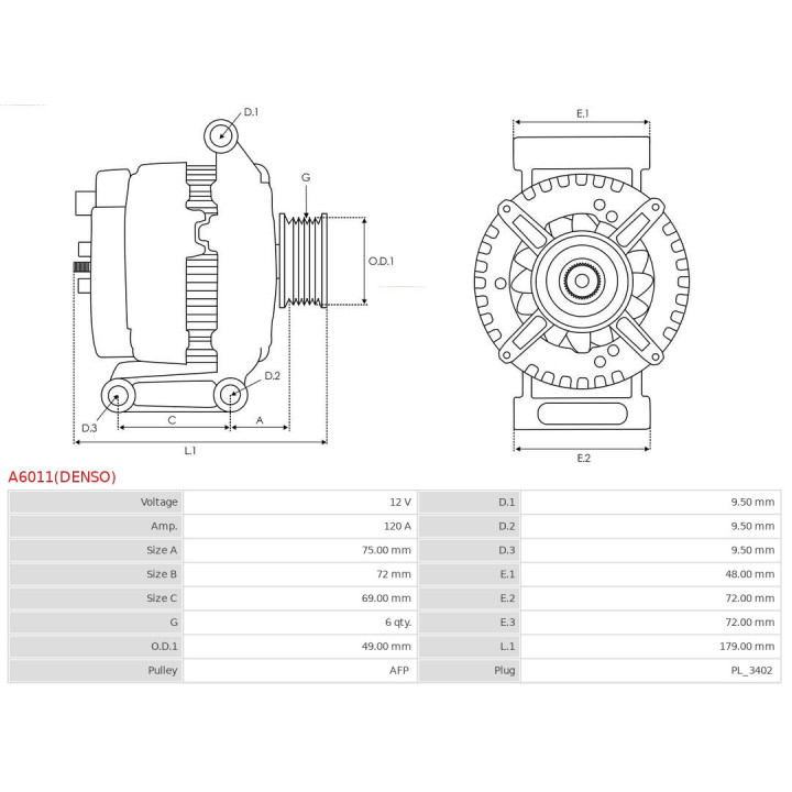 Alternator AS-PL A6011(DENSO)