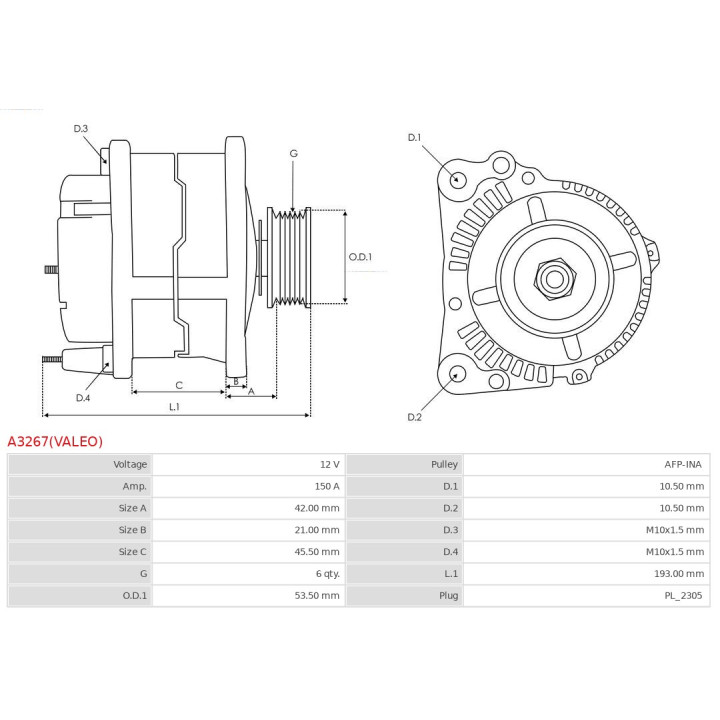Alternator AS-PL A3267(VALEO)