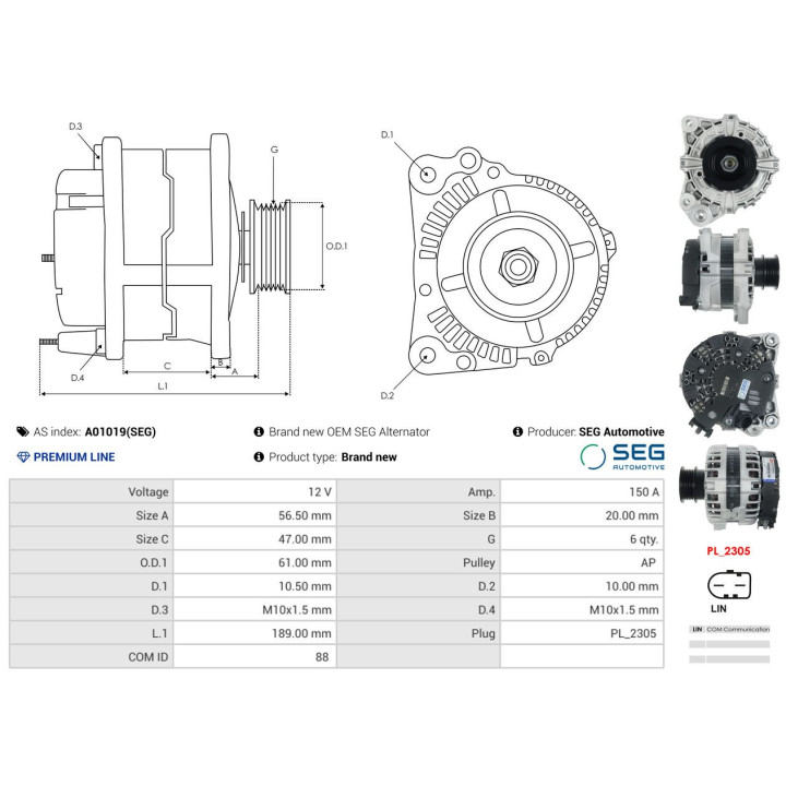 Alternator AS-PL A01019(SEG)