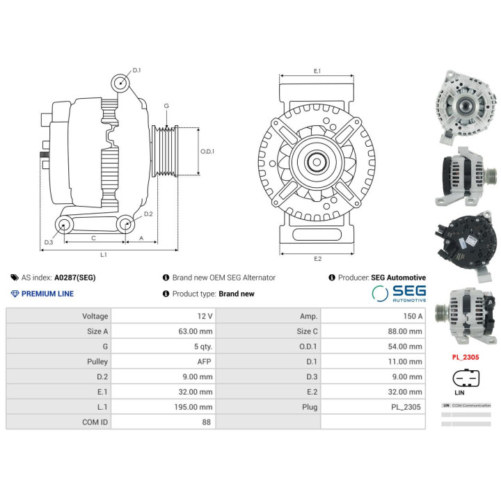 Alternator AS-PL A0287(SEG)