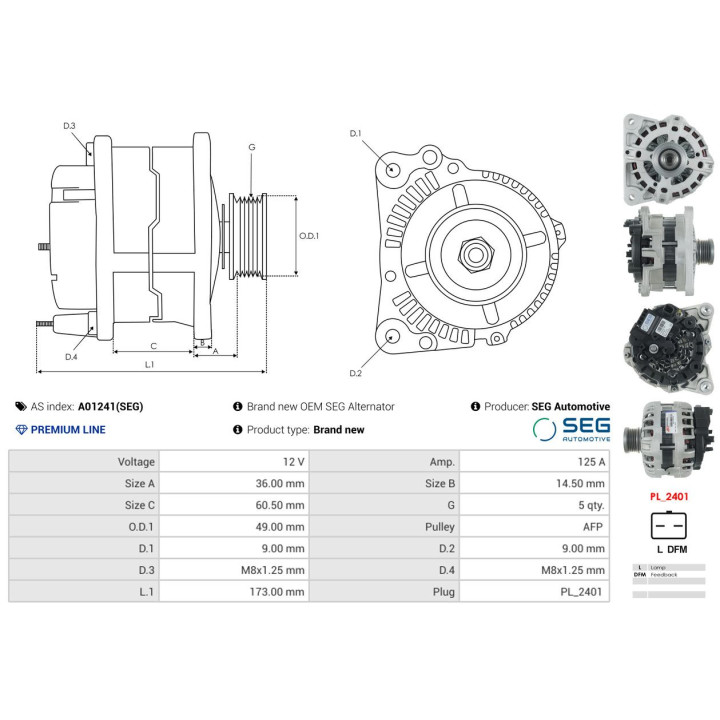 Alternator AS-PL A01241(SEG)