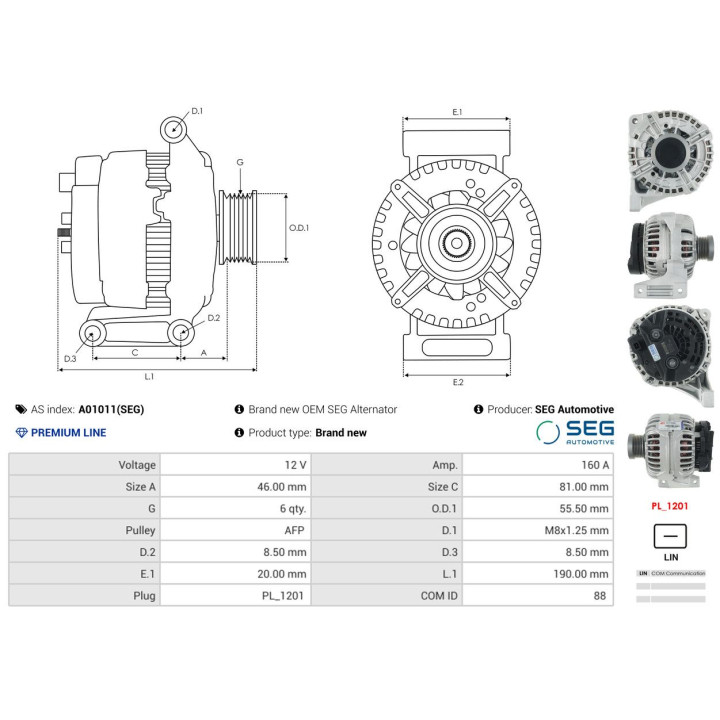 Alternator AS-PL A01011(SEG)