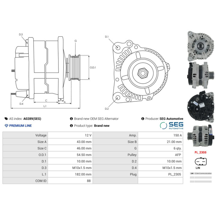 Alternator AS-PL A0289(SEG)