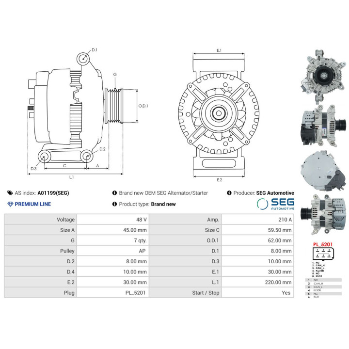 Alternator AS-PL A01199(SEG)