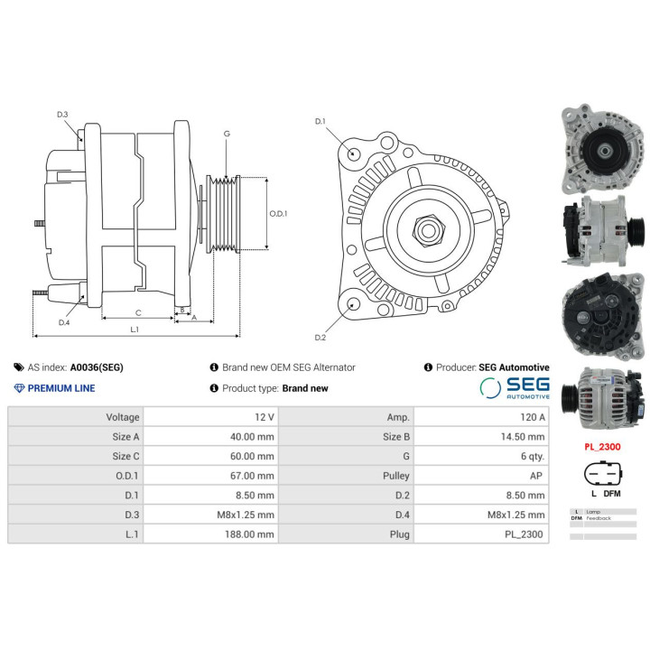 Alternator AS-PL A0036(SEG)