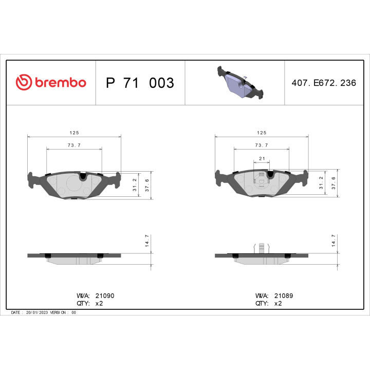 Klocki hamulcowe BREMBO P 71 003