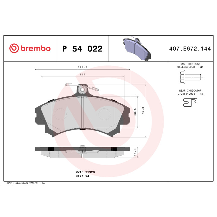 Klocki hamulcowe BREMBO P 54 022