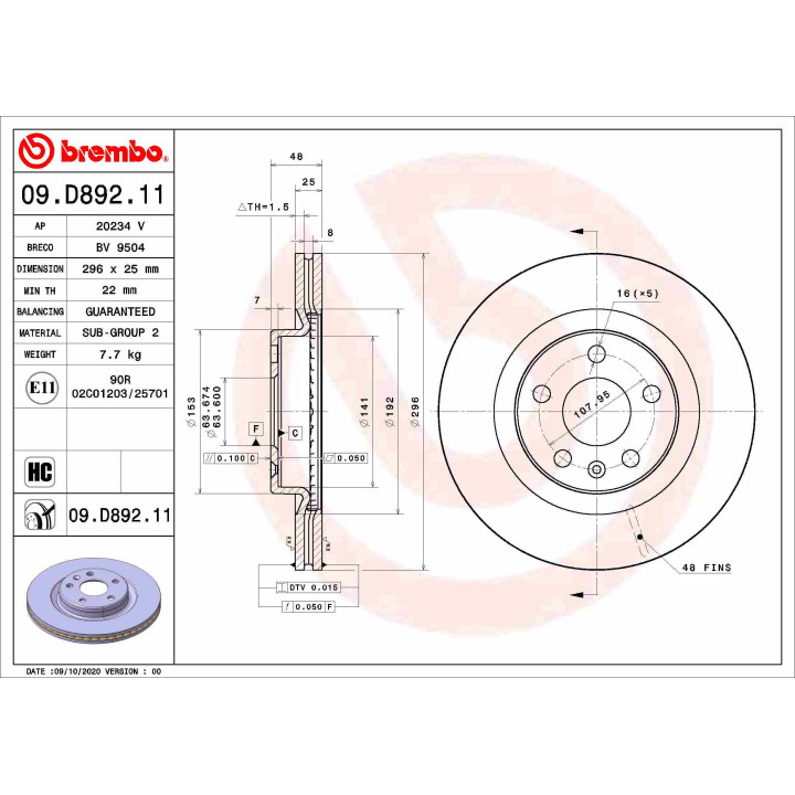 Tarcza hamulcowa BREMBO 09.D892.11