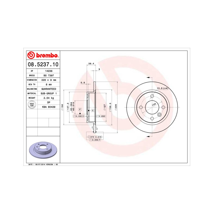 Tarcza hamulcowa BREMBO 08.5237.10