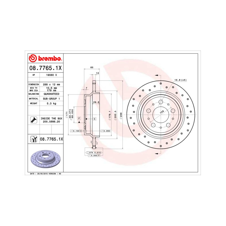 Tarcza hamulcowa BREMBO 08.7765.1X