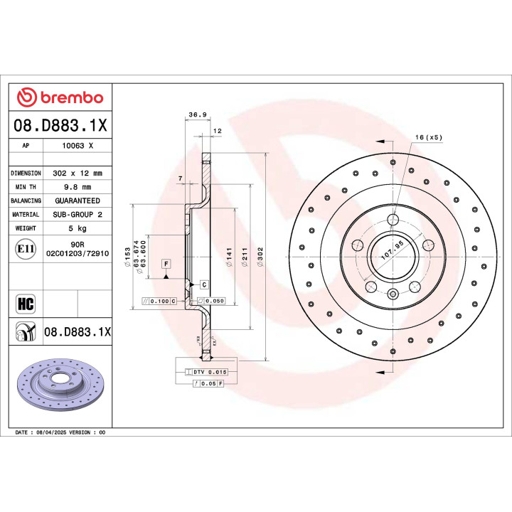 Tarcza hamulcowa BREMBO 08.D883.1X