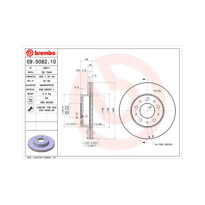 Tarcza hamulcowa BREMBO 09.5082.10