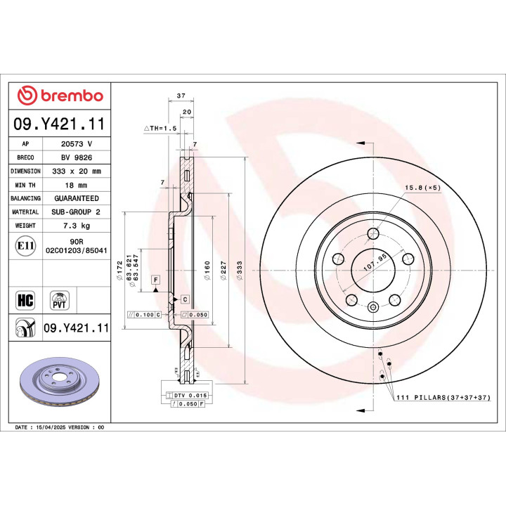 Tarcza hamulcowa BREMBO 09.Y421.11