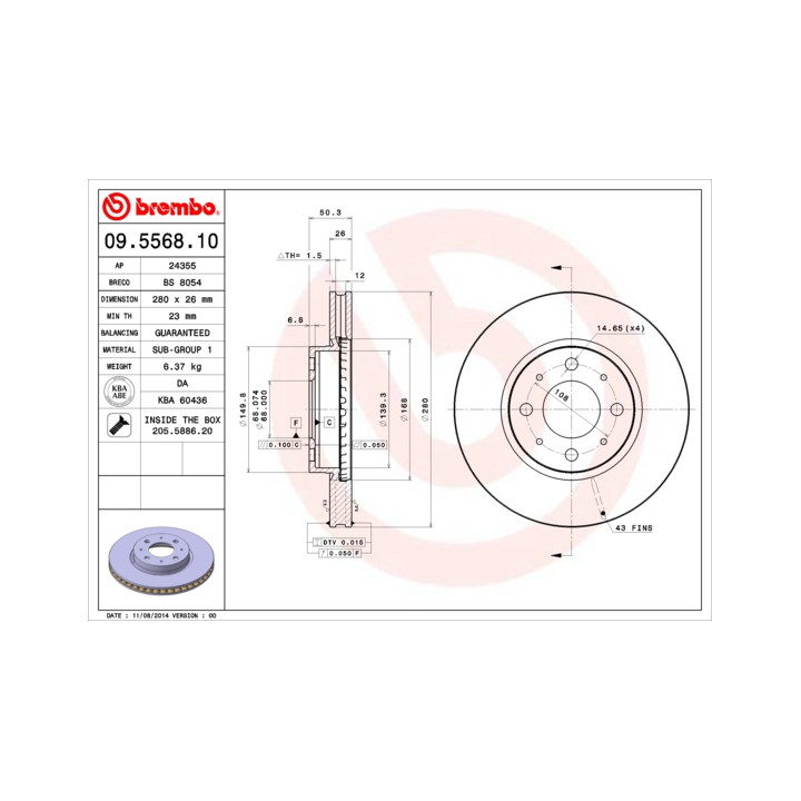 Tarcza hamulcowa BREMBO 09.5568.10
