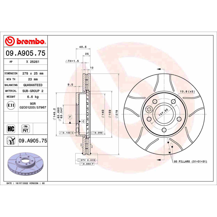 Tarcza hamulcowa BREMBO 09.A905.75