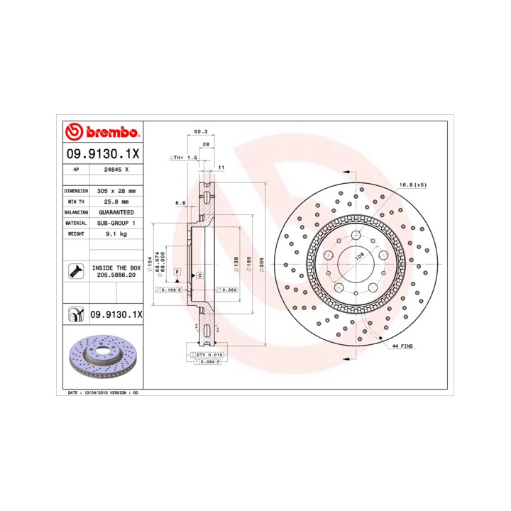 Tarcza hamulcowa BREMBO 09.9130.1X