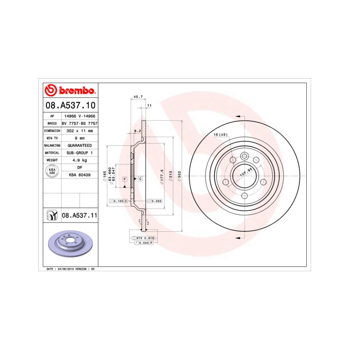 Tarcza hamulcowa BREMBO 08.A537.11