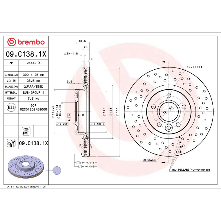 Tarcza hamulcowa BREMBO 09.C138.1X