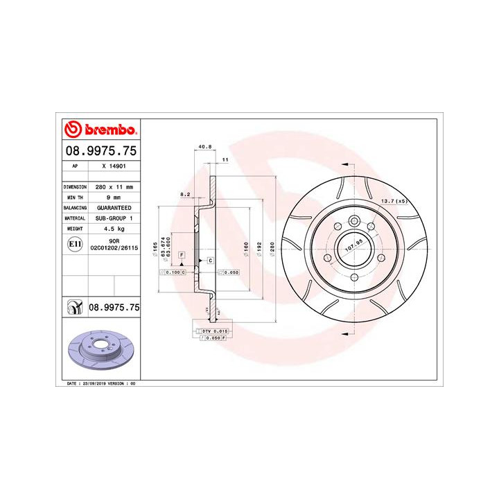 Tarcza hamulcowa BREMBO 08.9975.75