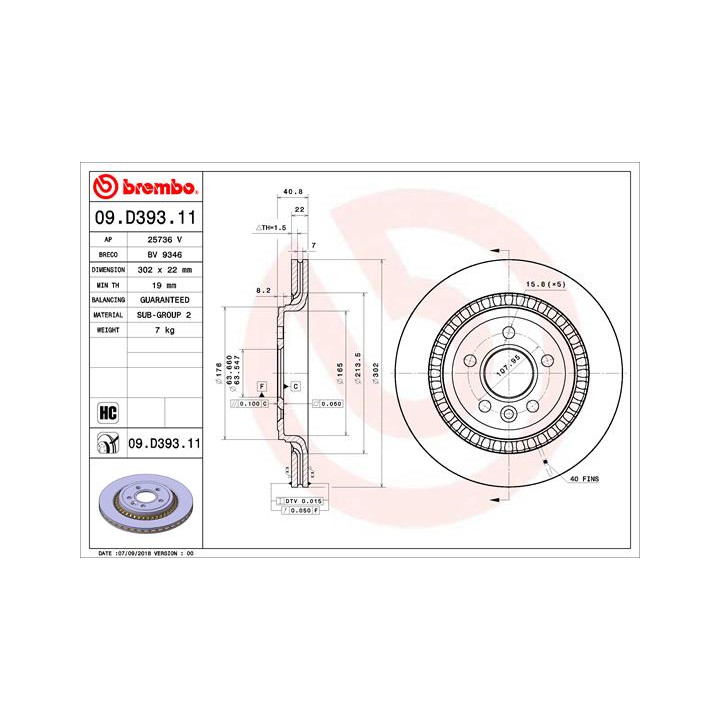 Tarcza hamulcowa BREMBO 09.D393.11