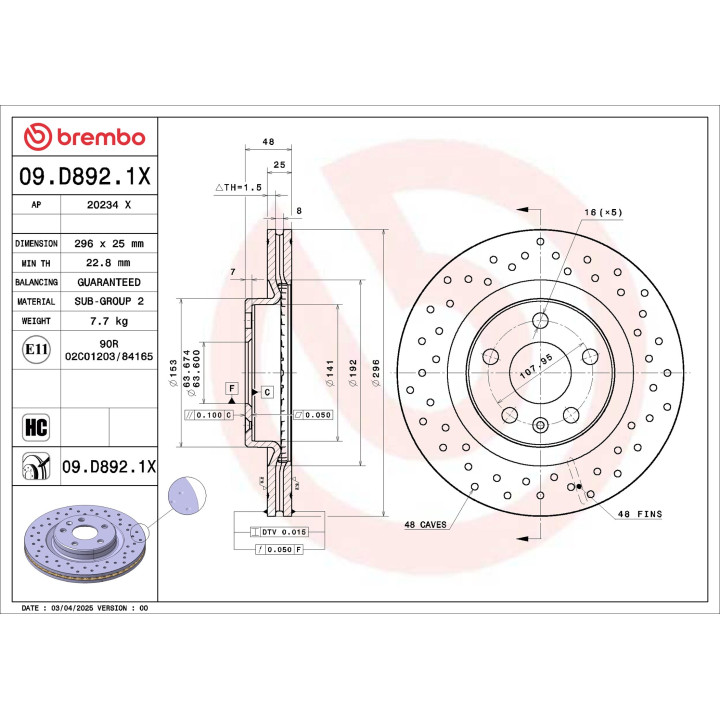 Tarcza hamulcowa BREMBO 09.D892.1X