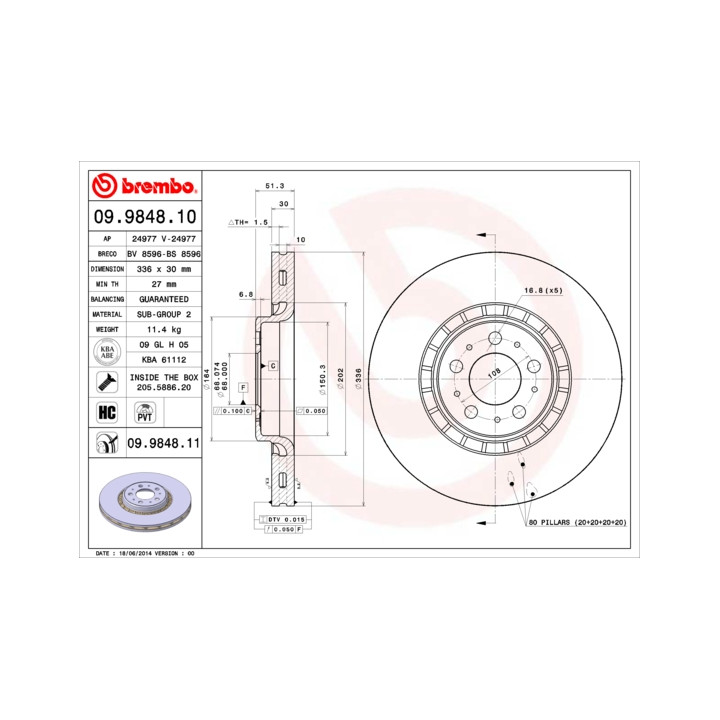 Tarcza hamulcowa BREMBO 09.9848.11