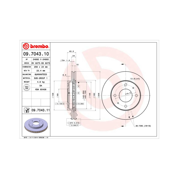 Tarcza hamulcowa BREMBO 09.7043.11