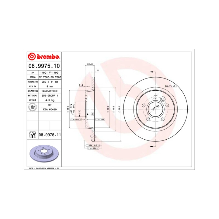 Tarcza hamulcowa BREMBO 08.9975.11